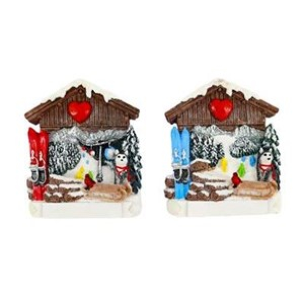 Magnet Winter Haus m. Husky 2fach